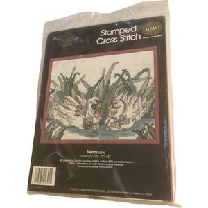 GOLDEN BEE "SWANS" STAMPED CROSS STITCH KIT - NIP SEALED PRINTED IN THE USA